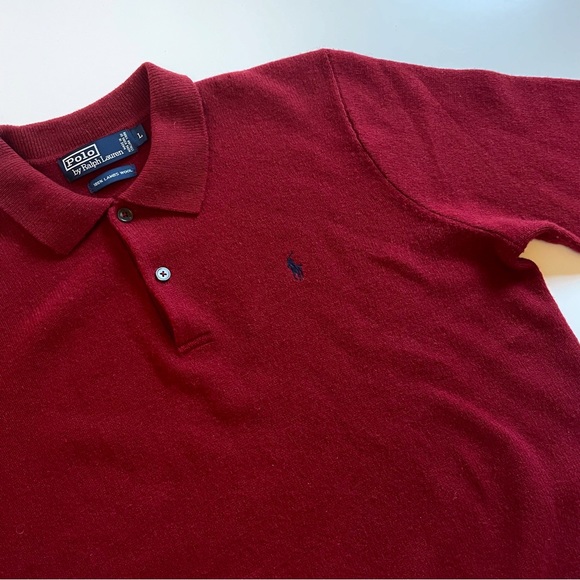 Polo by Ralph Lauren Lambs Wool Red Collared Sweater | Large - Picture 1 of 8